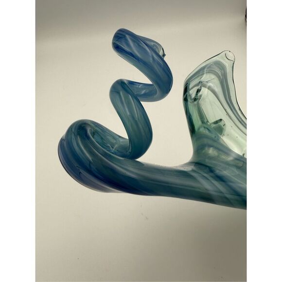 Vintage Handblown Art Glass Water Swirled Blue Green Long 14'' Murano Style - Picture 6 of 9